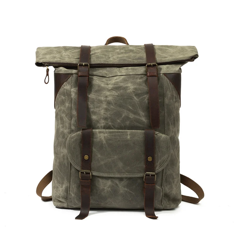 Men's Oil Wax Canvas Backpack for Outdoor Use Custom Logo Sport Travel Bag Large Capacity Schoolbag