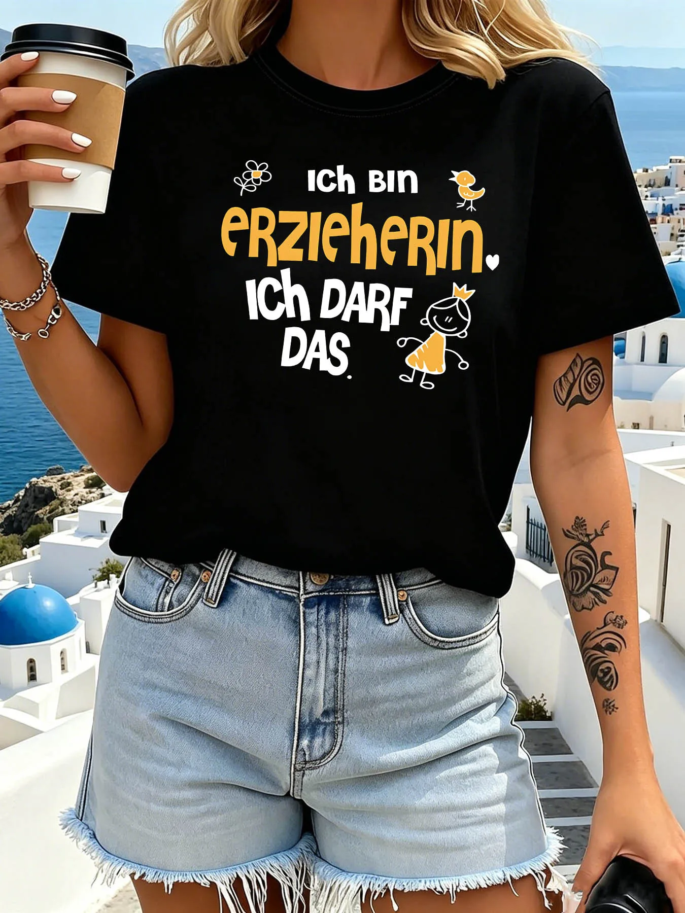 German Printed I'm A Kindergarten Teacher I Can Do This Women's Crew Neck T-shirt Casual Daily Versatile Fun Career Tops Clothes