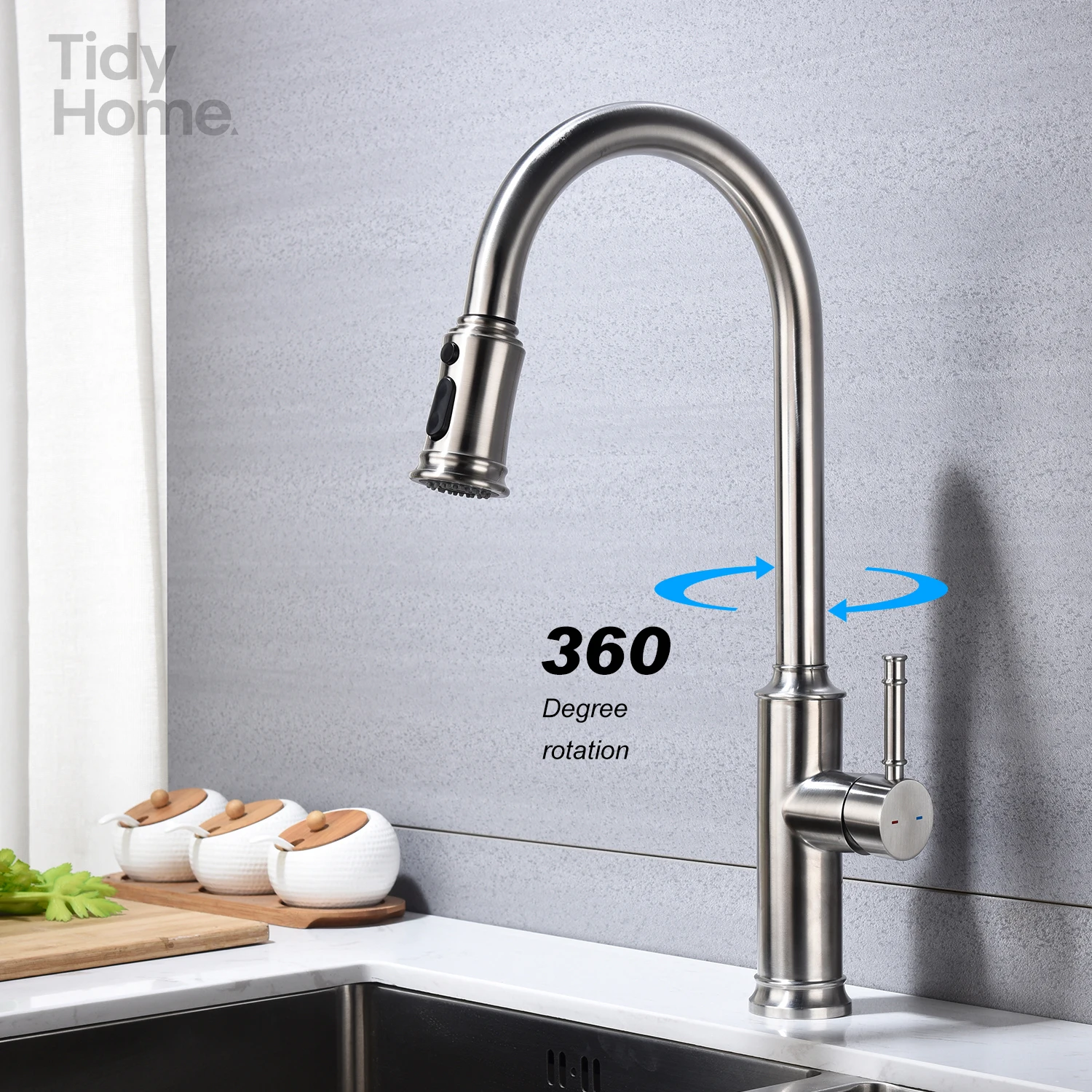 Kitchen Faucet with Pull Out Spraye，Kitchen Faucet Single Hole Pull Out Spout Kitchen Sink Mixer Tap Stream Sprayer Head Chrome/