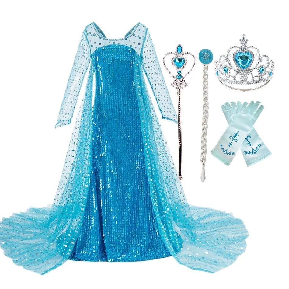 Frozen Princess Dress For Girls Elsa Snow Queen Halloween Cosplay Costume Kids Birthday Party Dress Child Vestidos With Colak