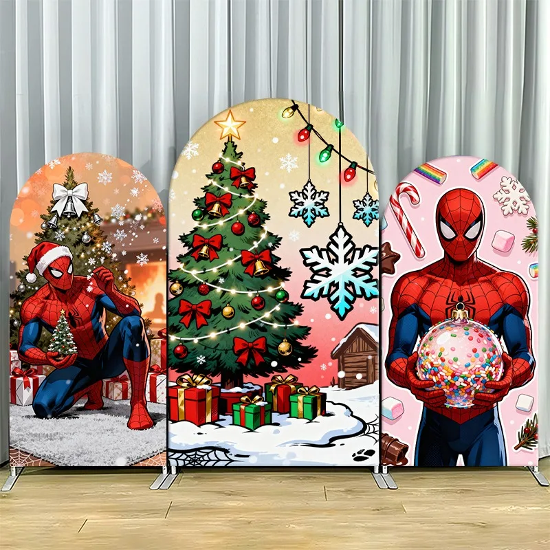 

Arch Backdrop Cover Single Side Spider Man Holiday Festive Christmas Tree Candy Party Decoration Photo Booth Background Props