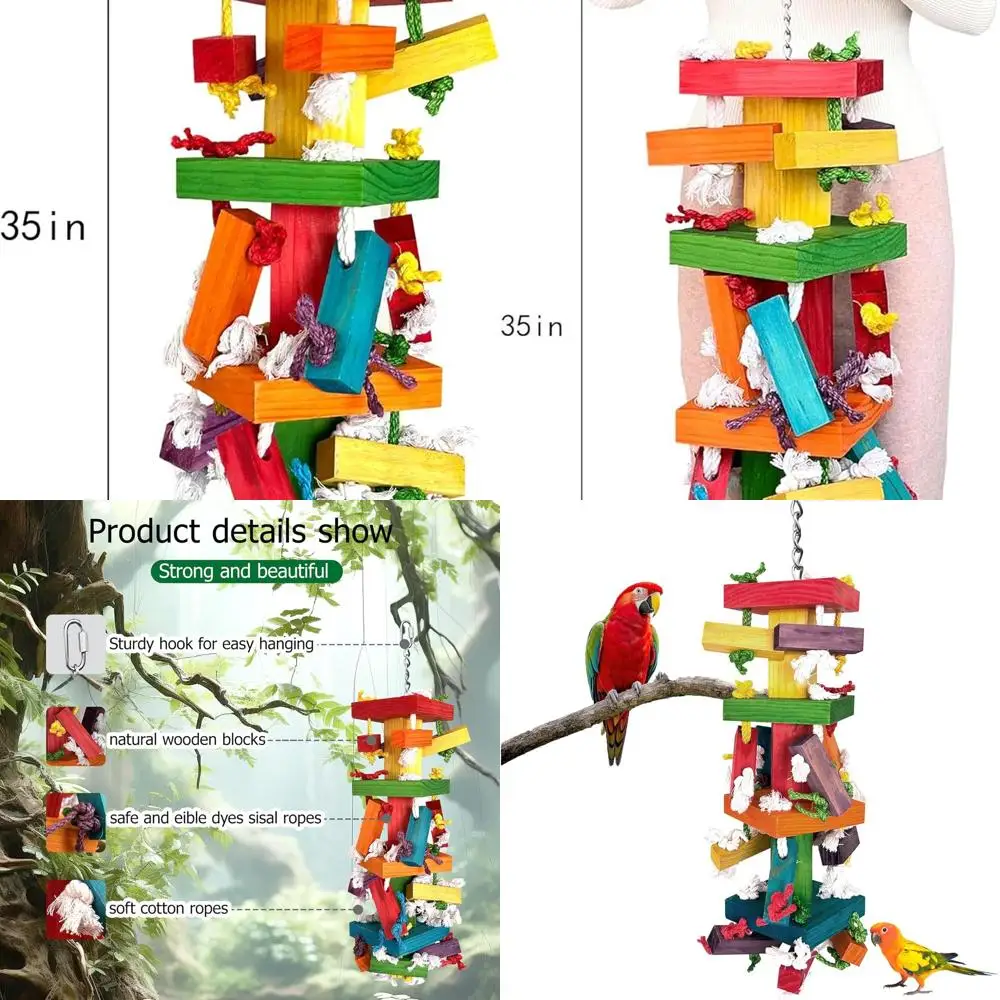 

LUCKITTY 35" Extra Large Parrot Toys - Chewable Foraging Toys for Macaws, African Grey, Amazon Parrots - Durable Bird Cage Acces