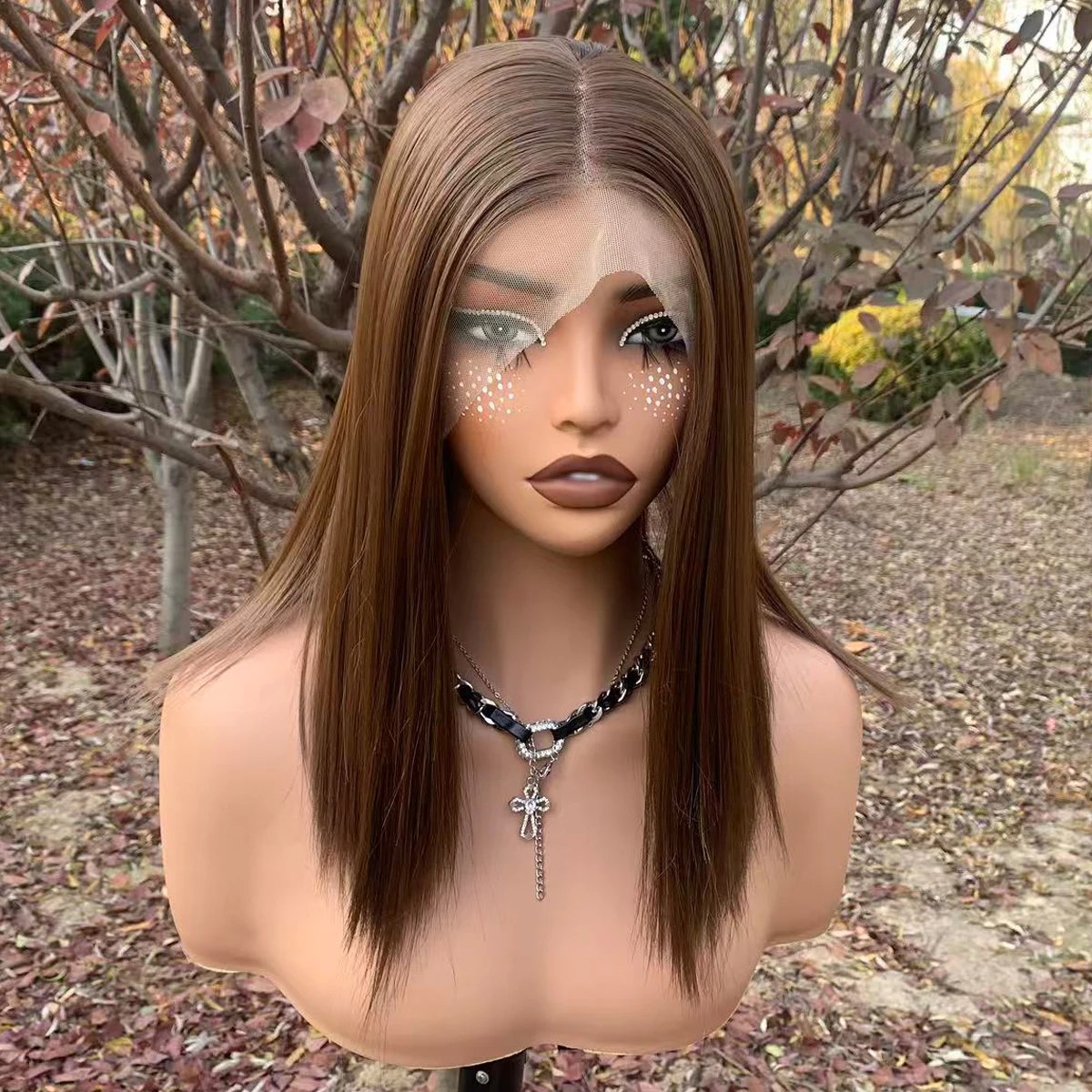 

Light Brown Bob Wig 13X4 Glueless Synthetic Lace Front Wigs for Black Women 150%Density 14inch Short Wig Heat Resistant Hair