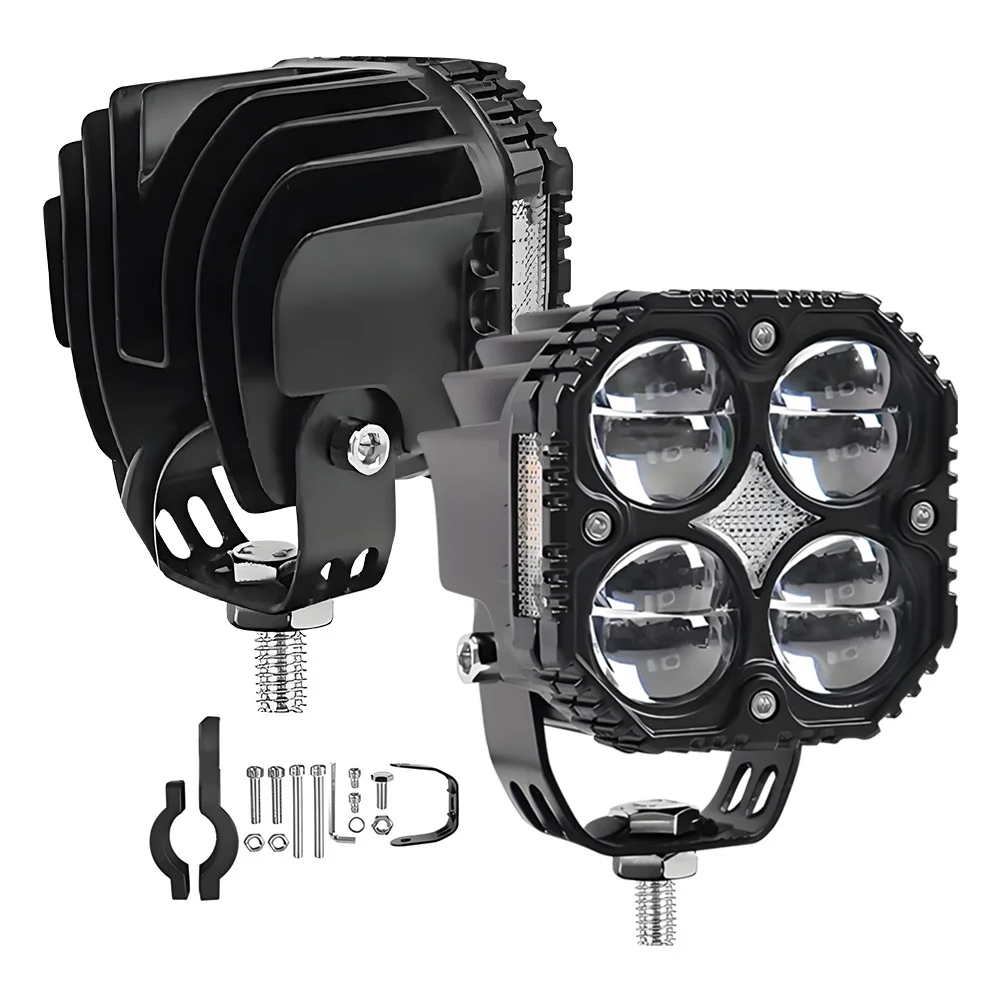 2PCS High Power LED Motorcycle Headlight Auxiliary Spotlight Yellow Turn Signal Lamp Driving Light for Motorbike Truck ATV SUV