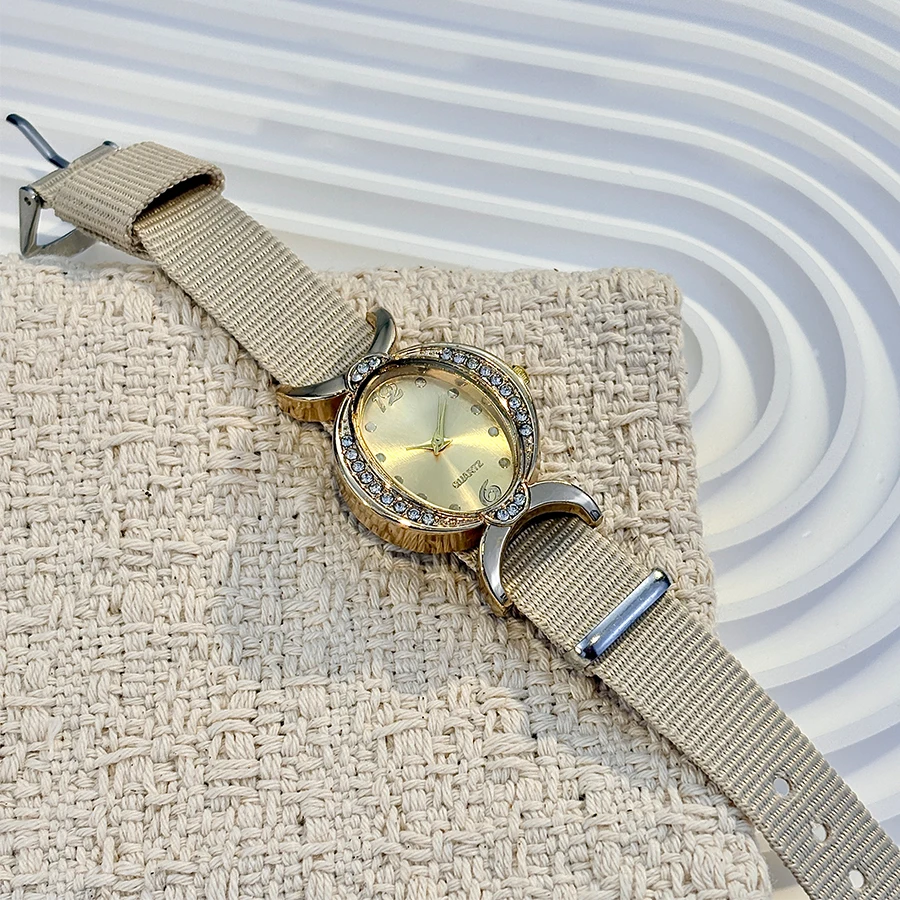 Vintage Oval-Head Nylon Strap Wrist Watch for Ladies