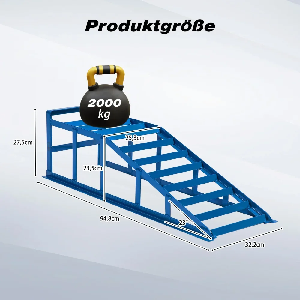 Hydraulische Hebebühne für Autos, 2000 kg, für die Wartung und Ölwechsel im Auto, flach 23 ° Eingangswinkel, 27,5 cm höhenverstellbar – Detail 2