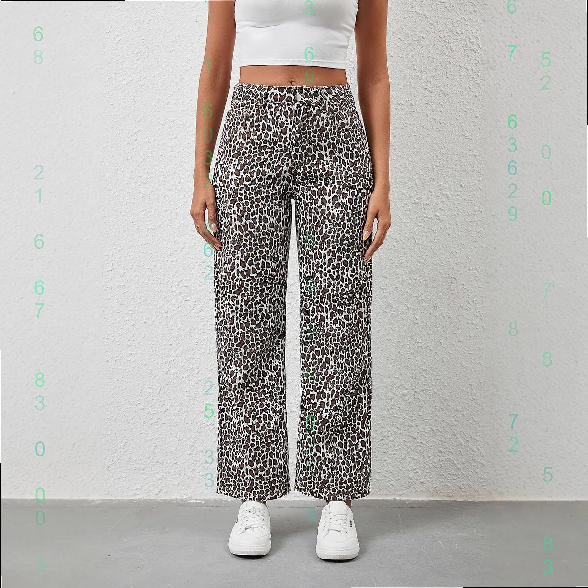 Matching Set Leopard Print Casual Baggy Women Jeans Pants Overall Jumpsuit Playsuit Spring Summer