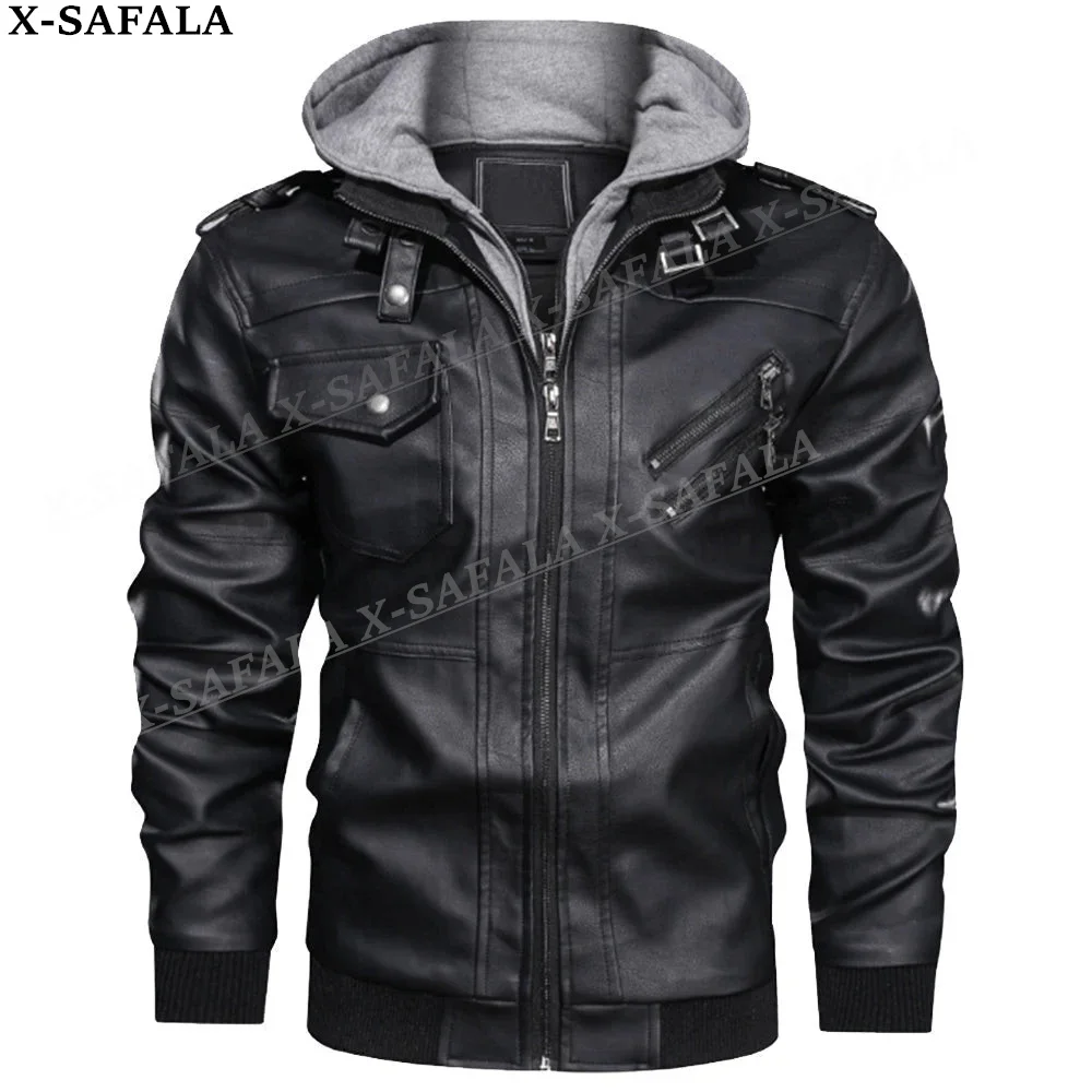 Rwanda Country Flag Leather Jacket Men Winter Fleece Motorcycle Faux Leather Jacket Removable Fur Collar Windbreaker Coat-1