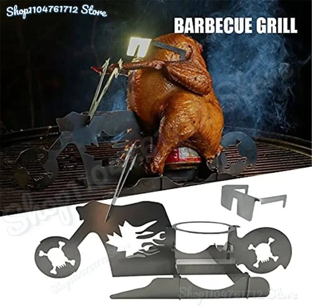 

Stainless Steel Roast Chicken Holder Rack Roaster Motorcycle Shape BBQ Stand Grill Utensil for Camping Barbecue Accessories
