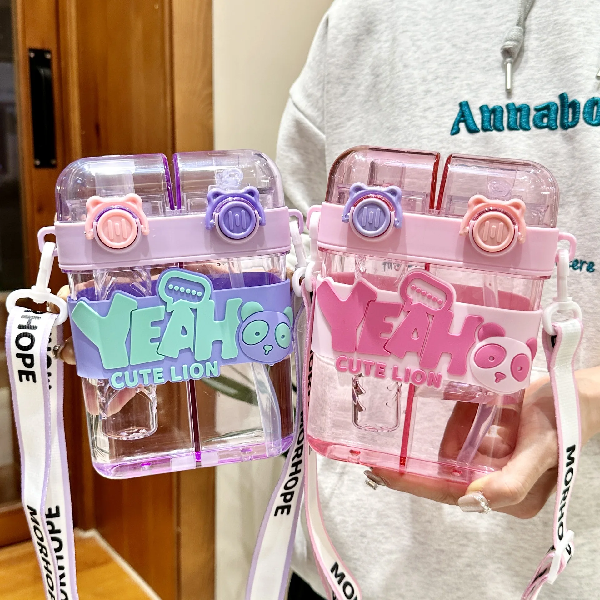 760 мл милая детская бутылка для воды с соломинкой и ремешком, портативная пластиковая бутылка для воды с героями мультфильмов, детская бутылка с двойным напитком, чашка