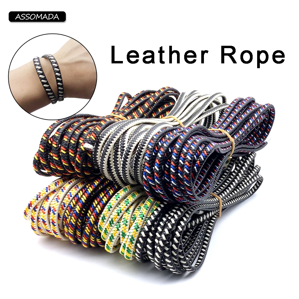 ASSOMADA 8X5mm Braided Flat Leather Rope For Bracelet Cords Handmade Leather Rope Necklace Handcraft DIY Jewelry Making Supplies