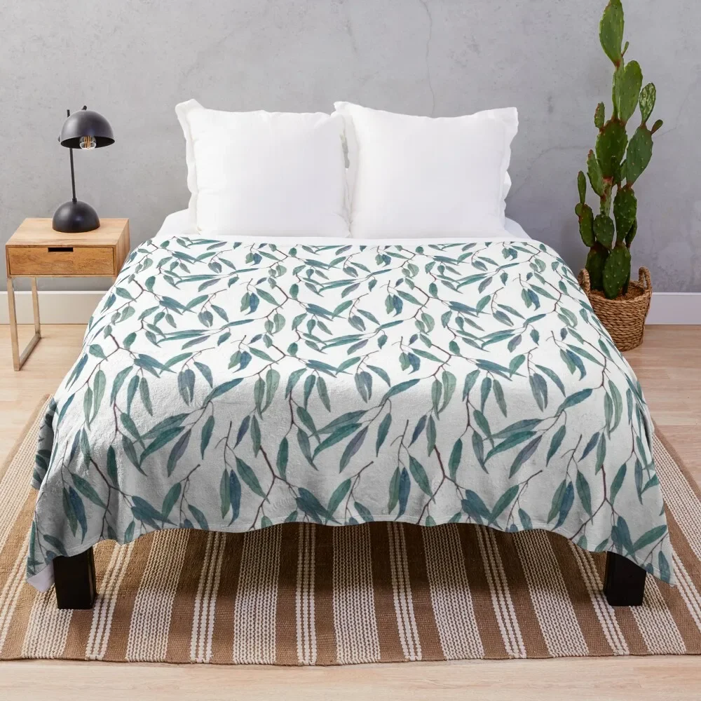 

Eucalyptus leaves on white Throw Blanket Extra Large Throw Soft Plaid Single anime Blankets