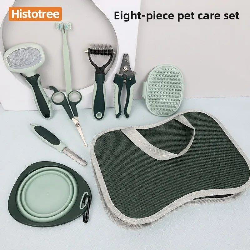 Pet Cleaning and Care 8 in 1 Piece Set  Cat and Dog Grooming Accessories Multi-functional Cleaning Set Pet Supplies Dog Brush