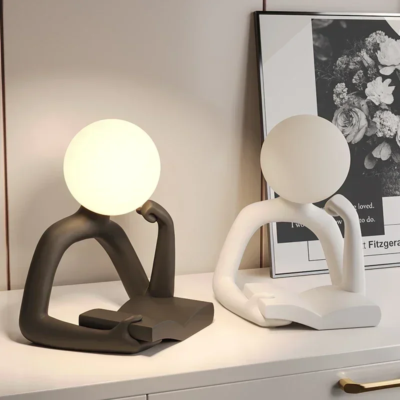 Modern Resin Abstract Statue LED table Light Figurine Model Craft Sculpture Ornament Home Decor Desktop Wine Cabinet Decoration