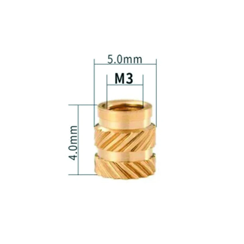 100pcs 구리 스레드 널링 황동 M3xD5xL4 스레드 열 세트 내열성 삽입 삽입 너트 3D 프린터 부품