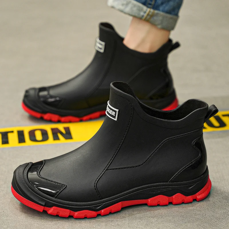 

Мужские короткие резиновые сапоги, городские водные сапоги, нескользящие износостойкие болотные ботинки, мужская модная легкая водонепроницаемая резиновая обувь