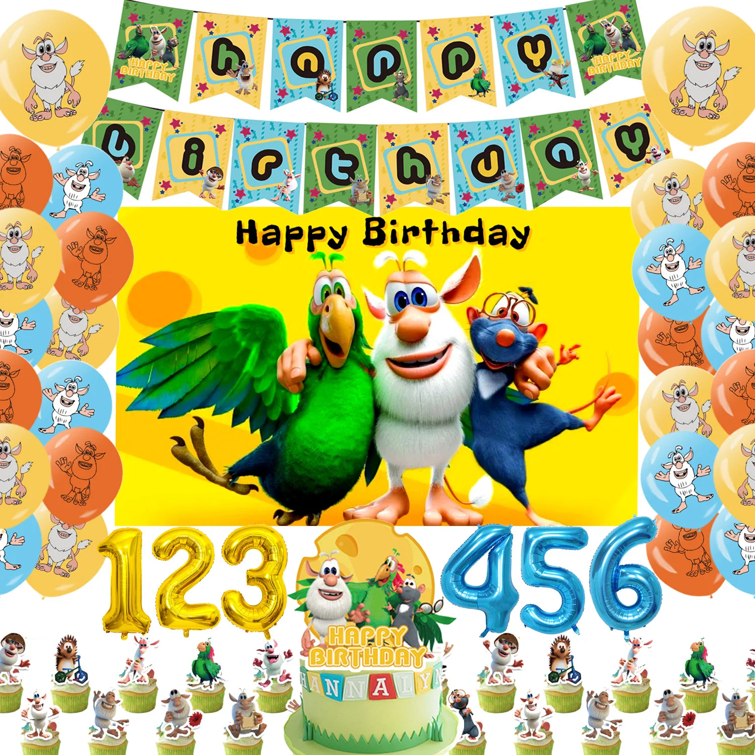 

Cartoon B-BOOBA Adventure Theme Children Birthday Party Decoration Cupcake Topper Banner Boys Girls Photography Background Gift