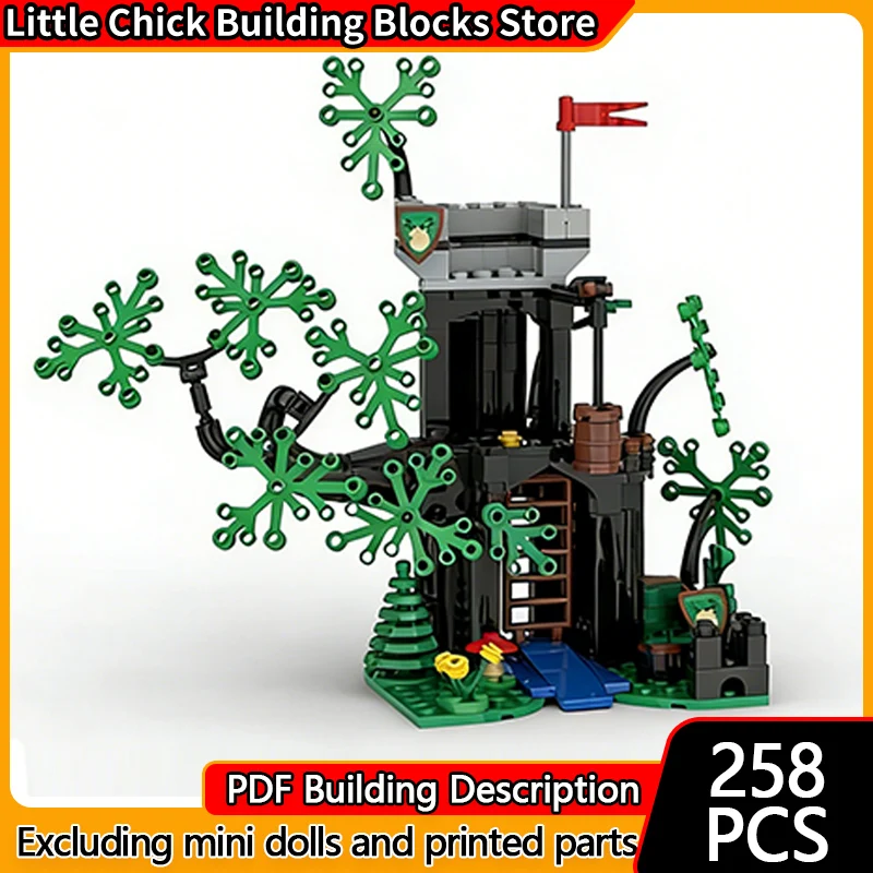 

Средневековый замок, модель MOC, строительные кирпичи, лесное дерево, убежище, модульная технология, детские праздничные подарки, сборка игрушек, костюм