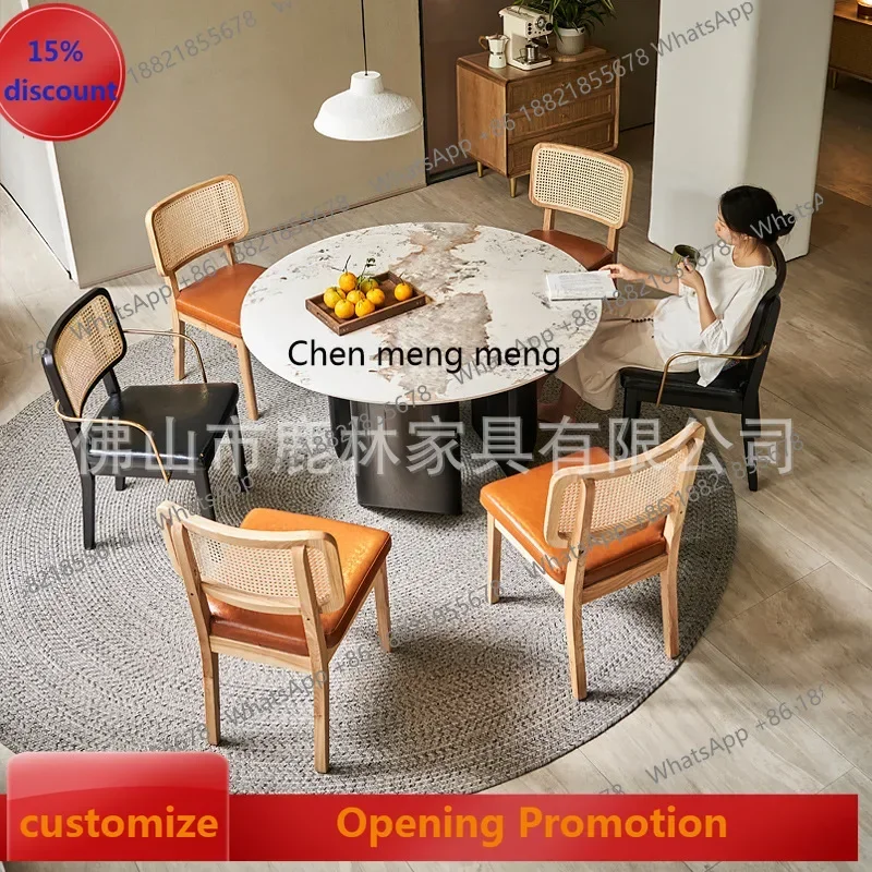 D5556 s6601 minimalist light luxury round rock slab dining table household living room dining table and chair combination rattan