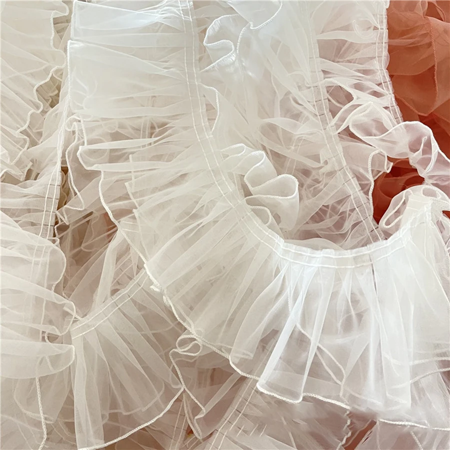 1 Yard schwarz-weißer Organza-Spitzenstoff, plissierte Wellen und dreidimensional für Kleidung, Heimtrimmzubehör, Nähapplikation