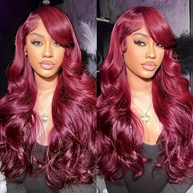 

Burgundy Body Wave Human Hair Wigs For Black Women Preplucked 99J Burgundy 13x4 Lace Front Wig Brazilian Red Hd Lace Frontal Wig