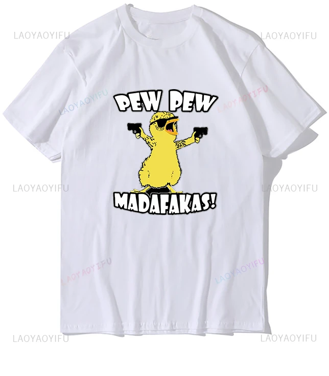 Chicken Pew Pew Madafakas Funny Chicken Gangster Meme Vintage Men's T-Shirt Tee Unisex High Quality Novelty Short-sleev T-Shirt