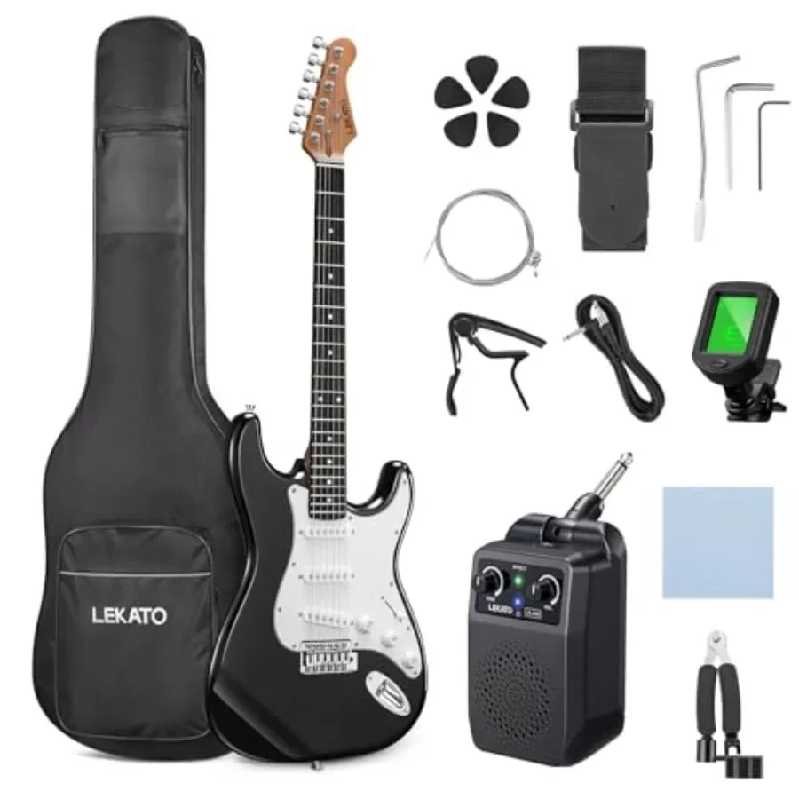 

Beginner Electric Guitar Kit: 39-inch full-size solid body SSS guitar with roasted maple neck and stainless steel frets, black