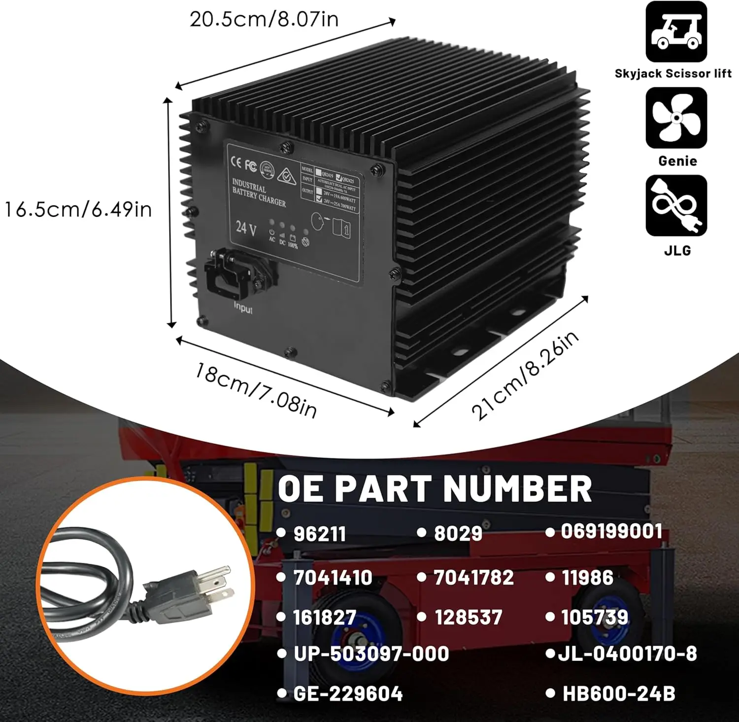 

Зарядное устройство 24 В, 25 А, совместимое с ножничным подъемником Genie Signet HB600 105739 161827 128537 96211 GS 1930 Зарядное устройство