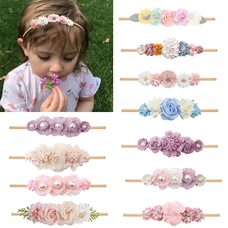 Diademas de estilo dulce para bebé recién nacido, cintas elásticas suaves para la cabeza con flores, accesorios para fotos, accesorios para el cabello para bebé