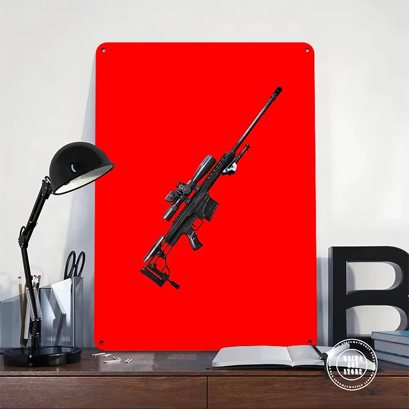 Sniper Rifle With Scope Poster Customized Vintage Metal Signs Wall Art Retro Tin Plaque for Living Room Decoration Desk Decor