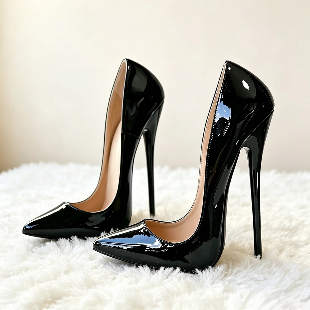 16 cm flache High Heels, Damenpumps, Unisex-Sexy-Party-Crossdressing-Schuhe, Slipper aus Lackleder, Nude, Weiß, Rot, individuelle Farben
