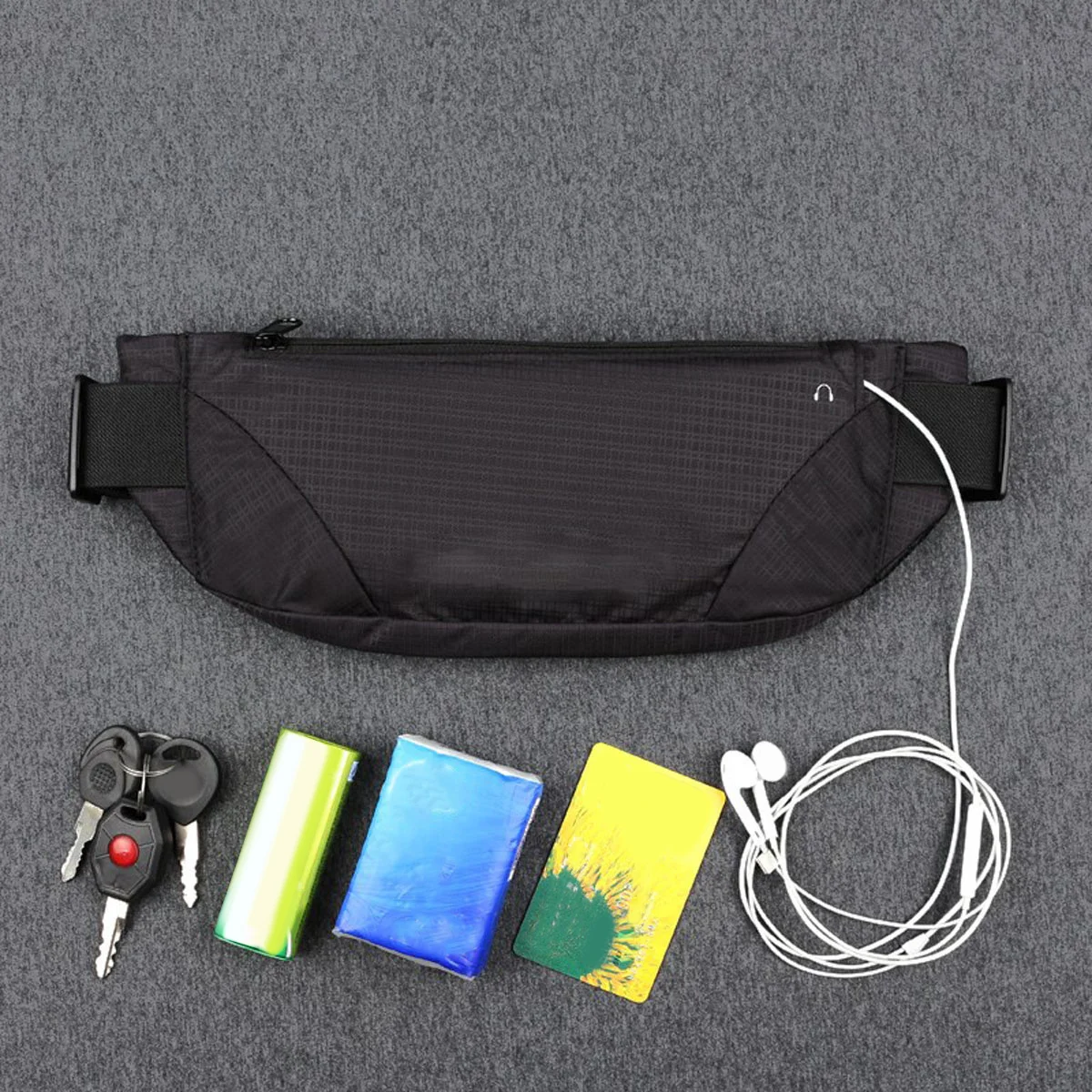 Running Waist Bag Outdoor Lightweight Grey High Capacity Pack for Travel Hiking Casual Use with Headphone Hole and Waterproof