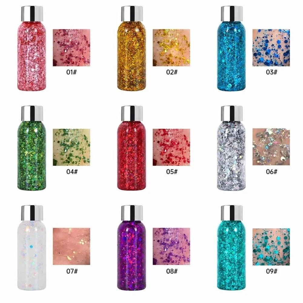 Gel, Sequins Face & Body Glitters Nail Hair Face Body Decoration Nine Colors Art Sequins Gel Artistic Makeup Eye Glitters Cream