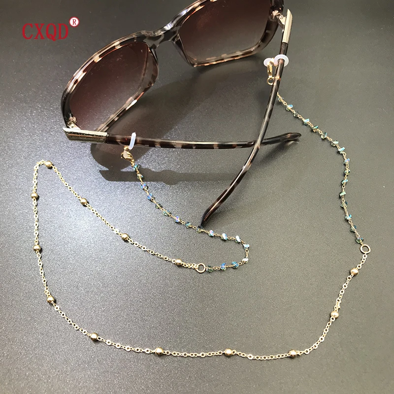 Colorful Triangular Glass Beads Mask Sunglass Chains Eyewear For Women Men Gold Color Antislip Fashion Jewelry Accessories Gifts