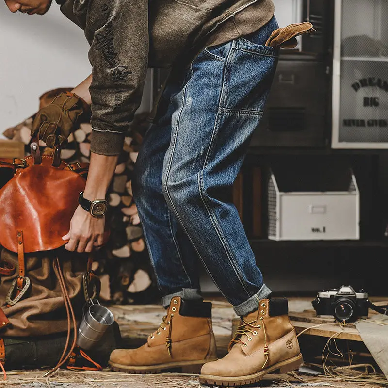 Invisible Open-crotch Outdoor Sex Boyfriend Jeans Heavy Retro Versatile Washed Scratched Stretch Slim Casual Cargo Trousers Men