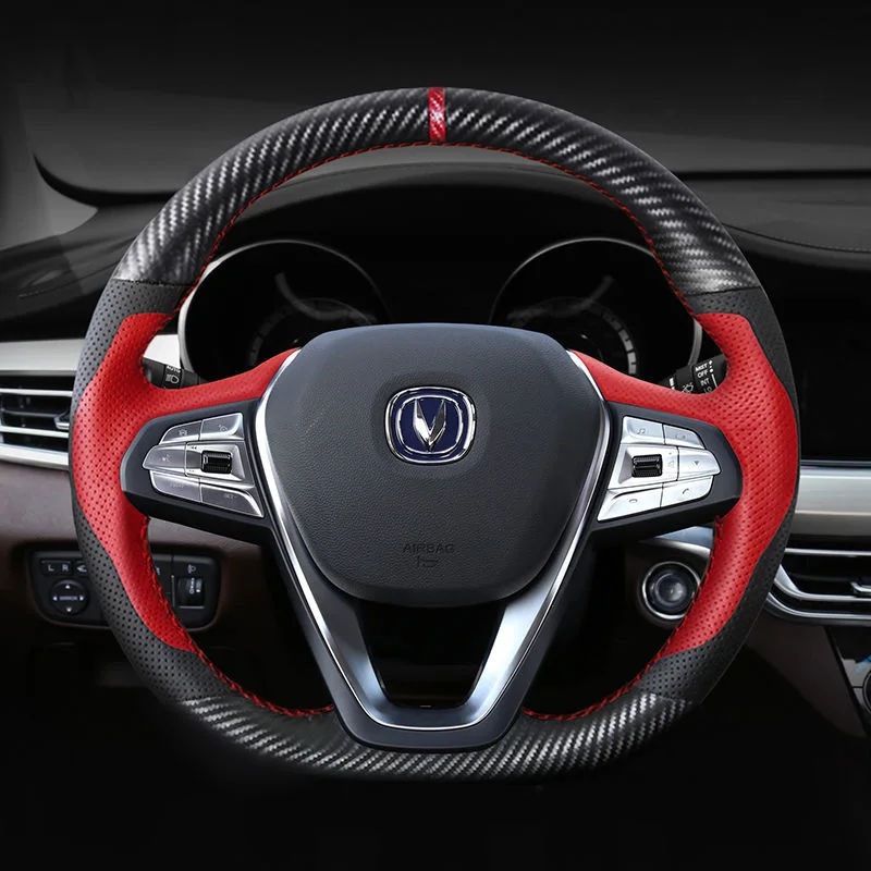 

Carbon Fibre Leather for Changan CS85 Coupe 2021-2023 CS75 2018-2024 EADO 2018-2020 Hand Sewing Steering Wheel Cover Accessories