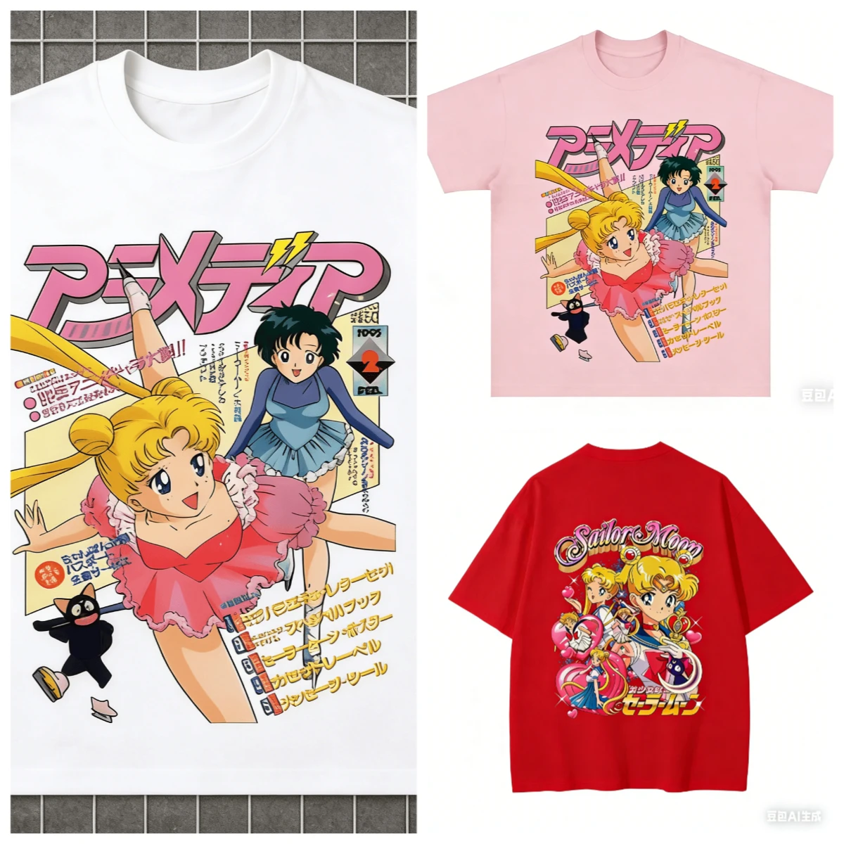 

Коллаж в стиле ретро Y2K с изображением Сейлор Мун для взрослых и детей: милый и крутой комикс-коллаж! Футболка Moon Bunny из чистого хлопка с короткими рукавами и несколькими вставками
