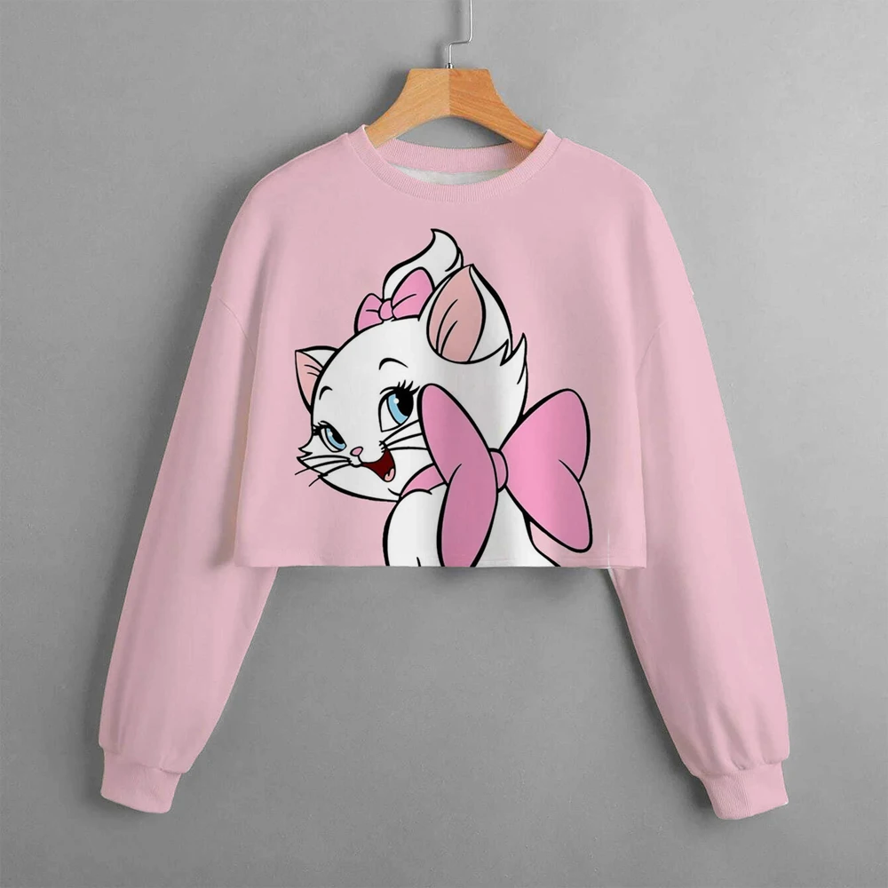 Disney Children's Pullover Mary Cat Cartoon Print Sweatshirt Round Neck Long Sleeve Cute Pullover 2022 Spring And Autumn New