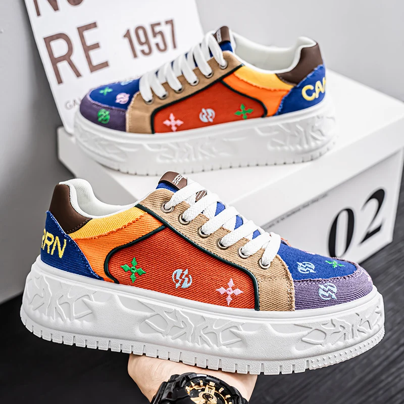 

Korean Style Fashion Canvas Sneakers Men Platform Designer Shoes Men Trendy Men's Skate Shoes Low top Skateboard Sneakers Man