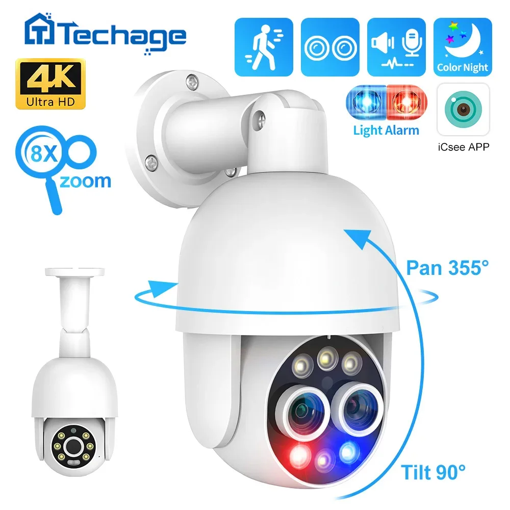 

Techage 4K PTZ 8X Hybrid Zoom 2.8mm 12mm Dual Lens POE IP Camera 8MP Outdoor Human Detect Auto Track Security Camera Color Night