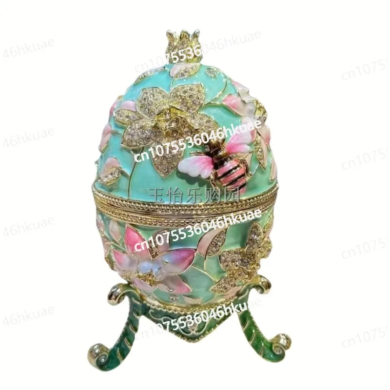 

Trinket Box big light green bee egg Decorative with Hinged Home Decoration Easter Egg Style Hand Painted Enameled Easter Egg