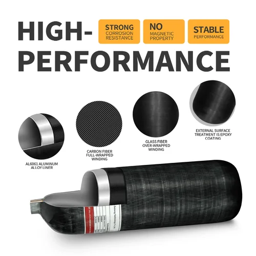 Imagen 2 del producto Cilindros de fibra de carbono TUXING de 4500 psi, 300 bar y 6,8 l, cilindros de alta presión para equipos de buceo, rosca M18 x 1,5