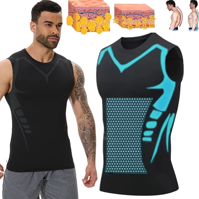 Men Shapewear Strip Shaping Vest Sleeveless Shirt Tight Compression Shirts Tank Top Body Shaper Breathable Body Shaper Round Neck Underwear image 2