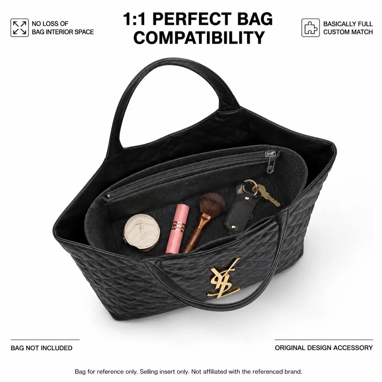 Organizer Insert Compatible with Saint Laurent ICARE Shopping Bag Maxi, Slim Waterproof Bag Liner with Zip Pocket 35 x 6 x 24 cm