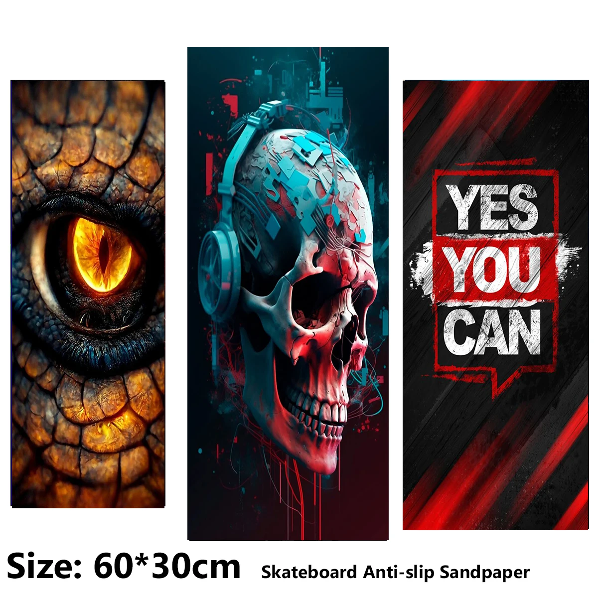 Sharp-eyed Dark Skeleton Text Pattern ElecStric Scooter Anti-slip Sticker Sandpaper Skateboard Grip Tape Sheet 60*30cm