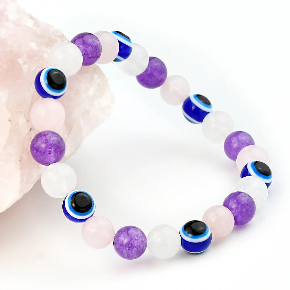 Vintage Rose Quartz Amethyst White Jade Elastic Beaded Bracelets Round Loose Stone Bead DIY Fashion Handmade Bracelet image 2