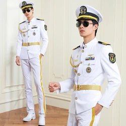 New Costume White Uniform Clothes American Formal Attire Suits Handsome Gentleman Casual Stand Collar Clothing Set