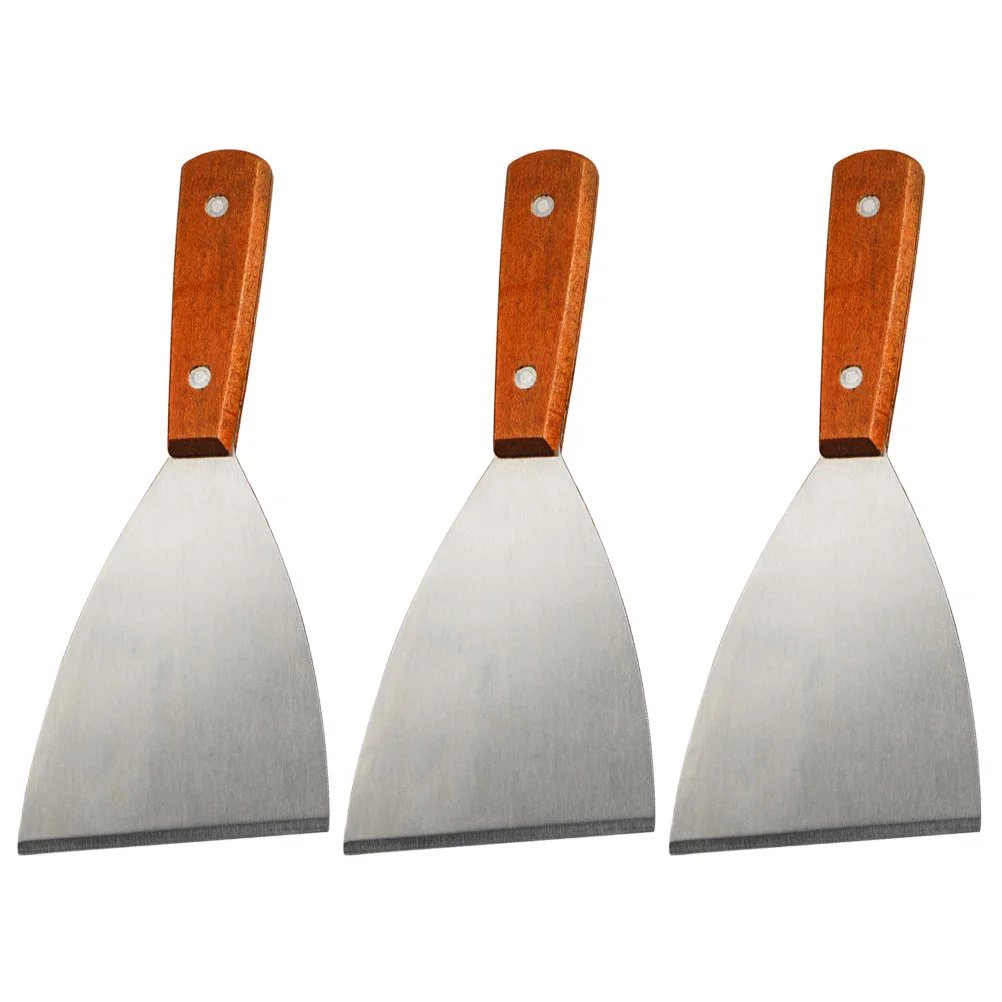 

3pcs Stainless Steel Wooden Handle BBQ Set Midsize Kitchen Tool Home Restaurant grill scraper food spatula