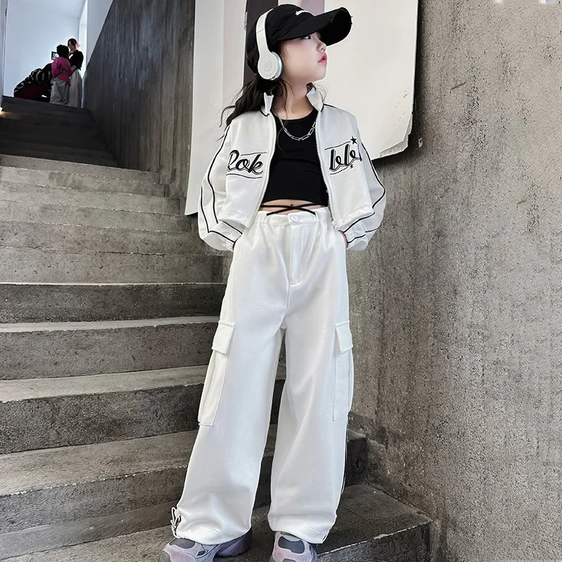 Teen Girl Dance Clothes Set Children Clothes Short Zipper Coat+Pants 2pcs Kids Suit Tracksuits Clothing Outfits 4 6 810 12 14 Y