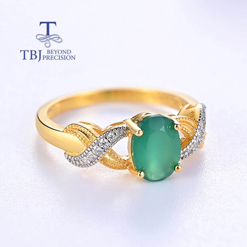 Women's Classic Design Solitaire Silver Ring with Natural Green Agate Oval Gemstone 2ct Fine Jewelry birthday party gift